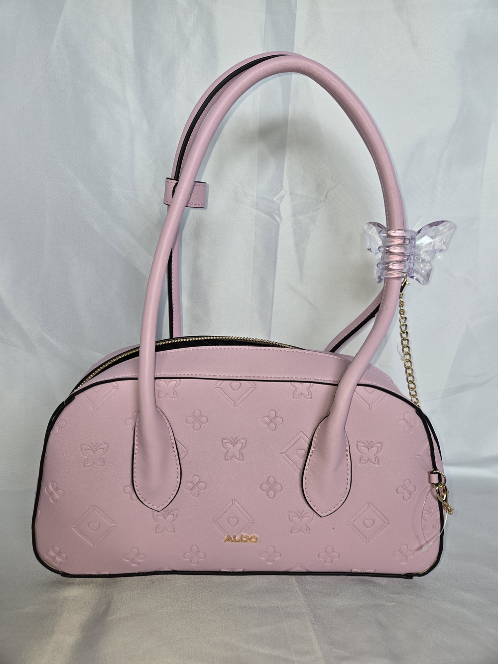 Aldo Pastel Pink Embossed Dome Satchel with Butterfly Accent